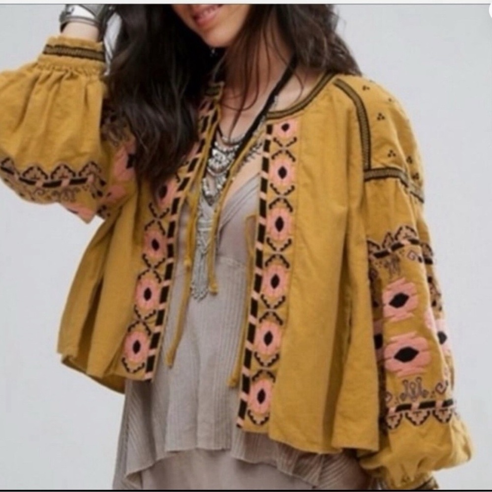 Free People x RD & KoKo Embroidered Boho Peasant Topper Jacket Women’s Size L